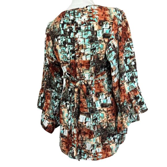 Betsey Johnson abstract print blouse bell sleeve top boho S small - Picture 11 of 13